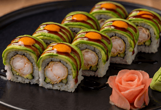 Avocado and shrimp tempura sushi roll from Flame Japanese Hibachi
